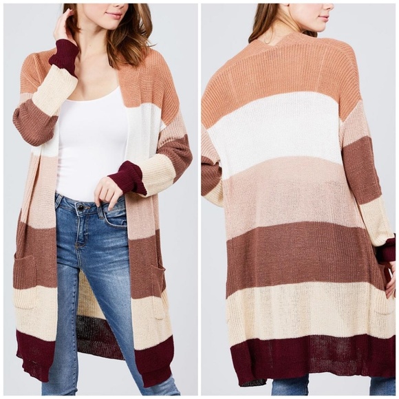 🎀HP🎀Color Block Long Sweater Cardigan Warm Color - Picture 2 of 3